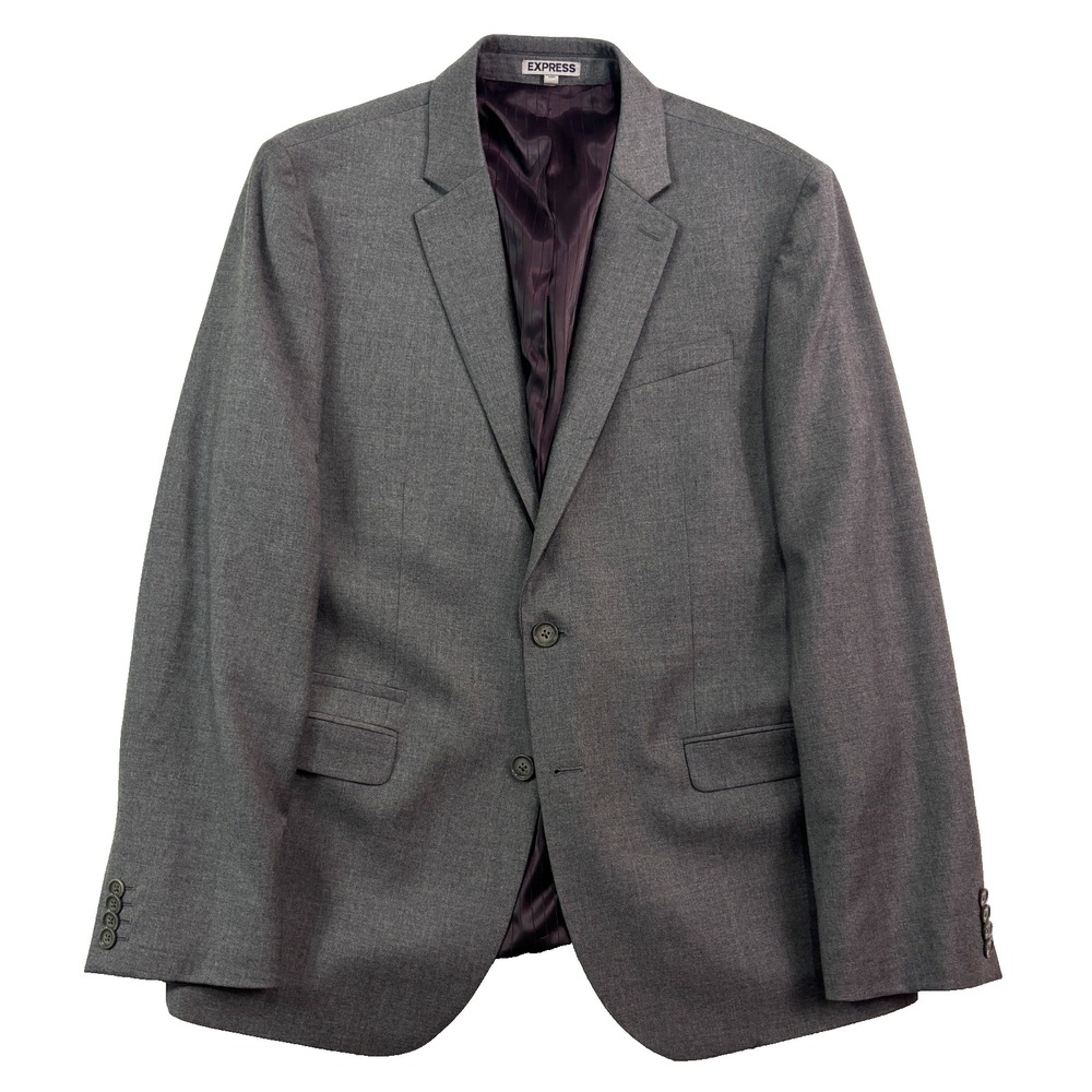 Express Photographer 42R Fitted Charcoal Flannel Wool Blazer Jacket Sport Coat